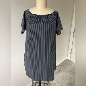 NWOT Banana Republic Black and White Striped Off-Shoulder Shift Dress